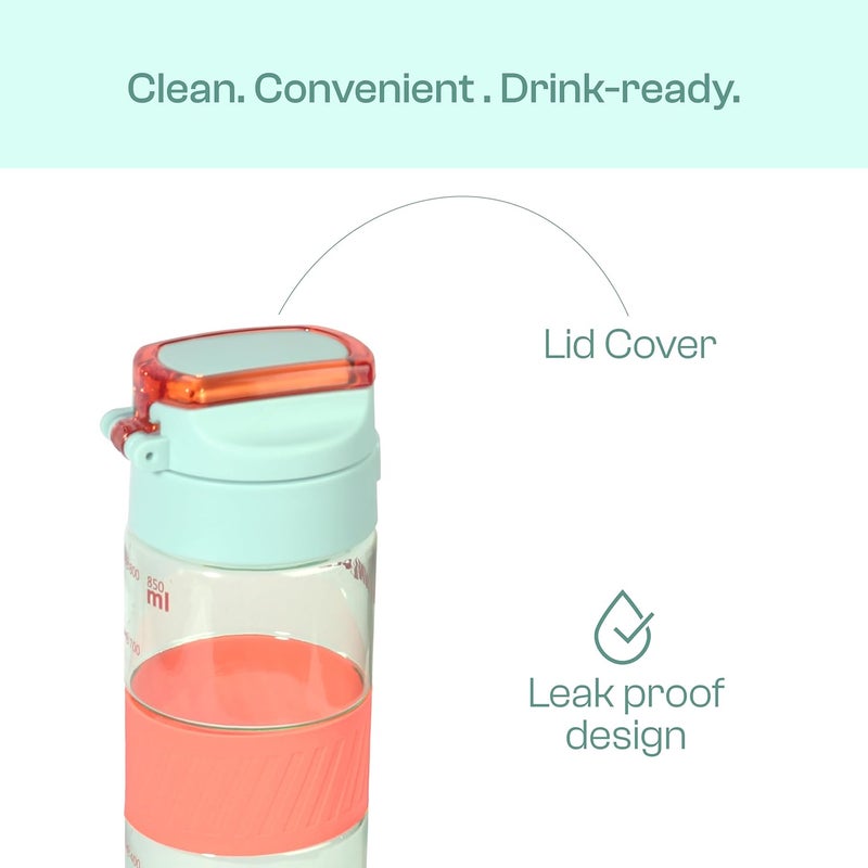 Pinnacle Pulse Hydration Bottle (850ML, Mint) - Motivational Water Bottle with Hydration Tracker & Flip Top Lid - Image 3